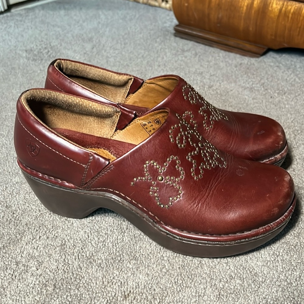 Ariat Strathmore Clog Western Studded Brown Nubuck Leather Women's Size 8